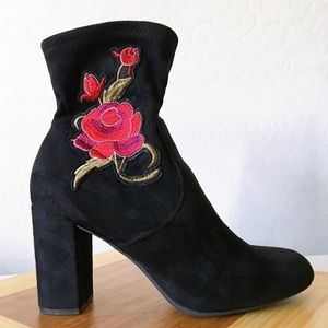 Candies Black Faux Suede Embroidered Boots